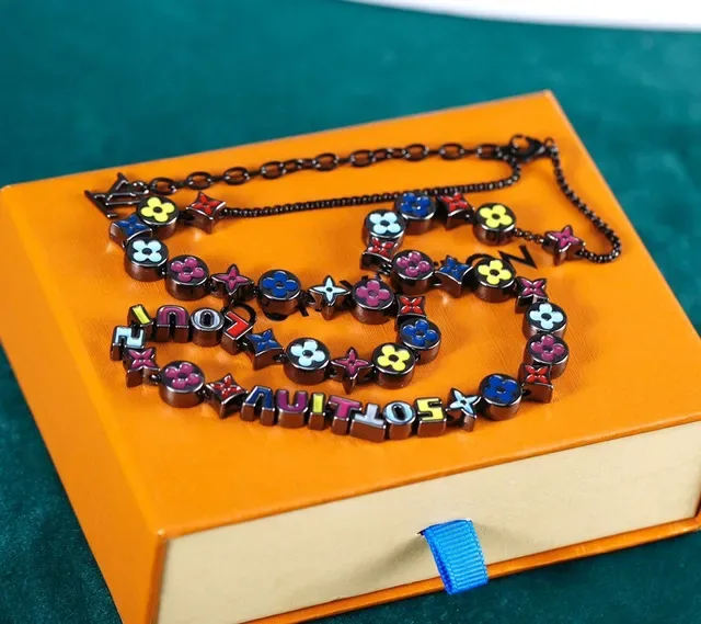 Louis Vuitton Monogram Beads Black Multicolor Beaded Enamel-Charm Necklace 4