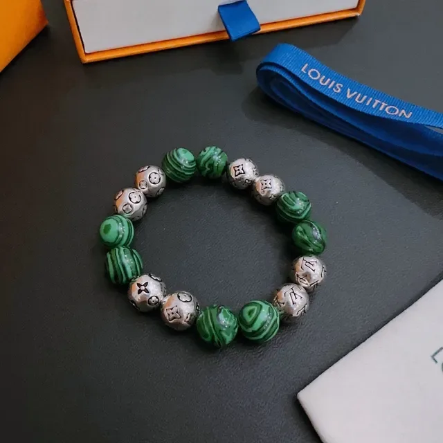 Louis Vuitton Monogram Beads Green and Silver Stretch Bracelet 3