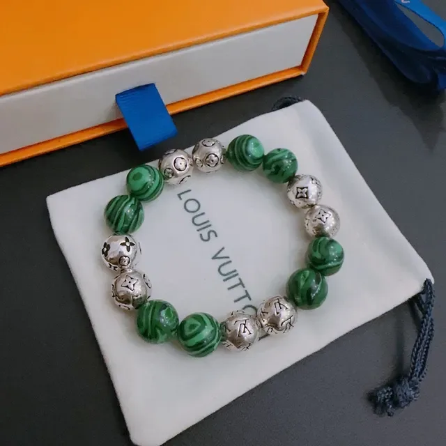 Louis Vuitton Monogram Beads Green and Silver Stretch Bracelet 5
