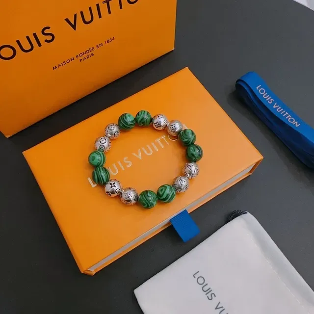 Louis Vuitton Monogram Beads Green and Silver Stretch Bracelet 8