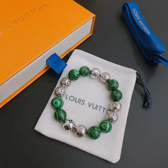 Louis Vuitton Monogram Beads Green and Silver Stretch Bracelet 9