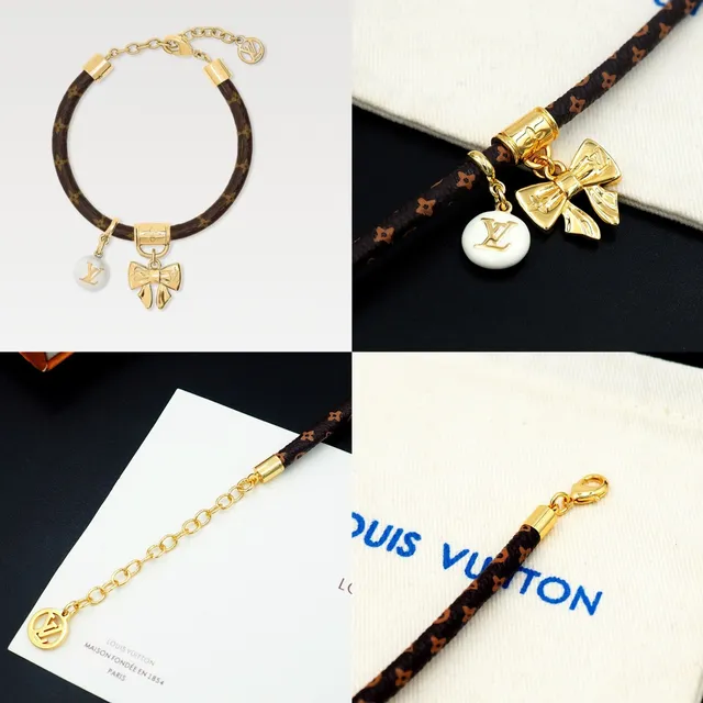 Louis Vuitton Monogram Pulsera de cordón trenzado de oro con charm 10