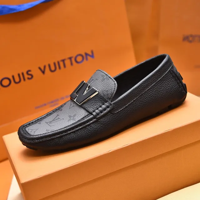 Louis Vuitton Monogram Canvas and Black Leather LV Logo Loafers 6