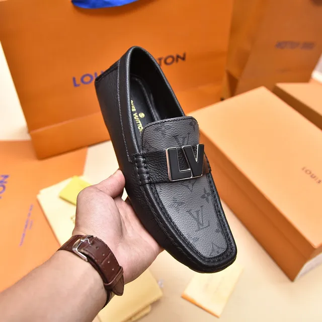 Louis Vuitton Monogram Canvas and Black Leather LV Logo Loafers 7