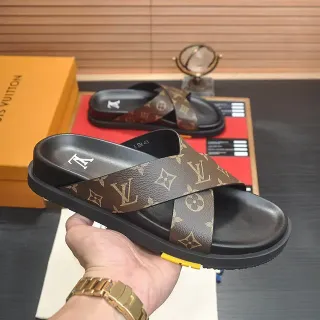 Louis Vuitton Monogram Canvas Cross-Strap Slippers
