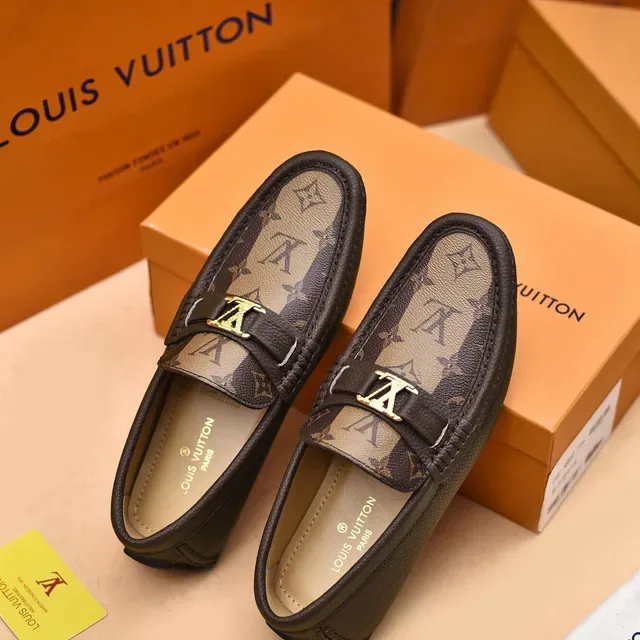 Louis Vuitton Monogram Canvas Leather-Trimmed Gold Buckle Loafers 3