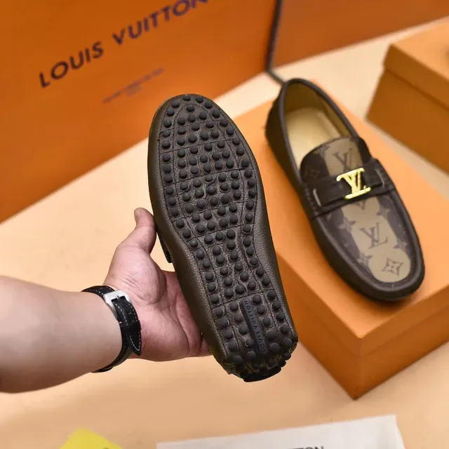 Louis Vuitton Monogram Canvas Leather-Trimmed Gold Buckle Loafers 4