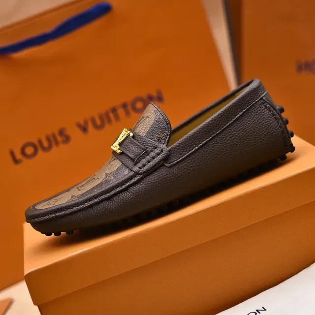 Louis Vuitton Monogram Canvas Leather-Trimmed Gold Buckle Loafers 5