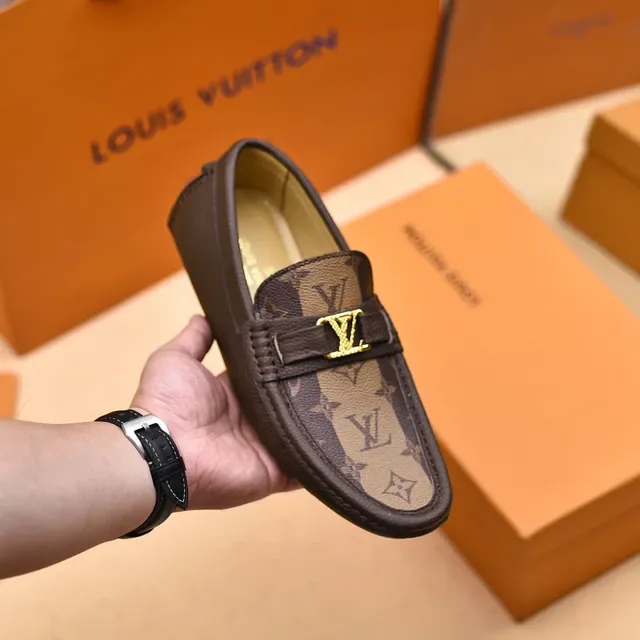 Louis Vuitton Monogram Canvas Leather-Trimmed Gold Buckle Loafers 6