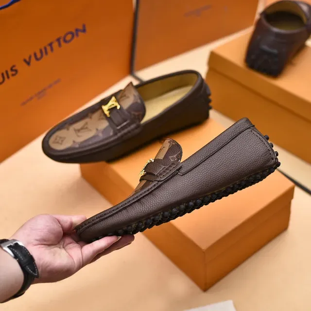 Louis Vuitton Monogram Canvas Leather-Trimmed Gold Buckle Loafers 7