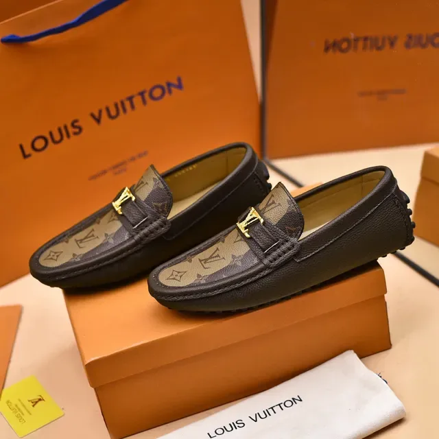 Louis Vuitton Monogram Canvas Leather-Trimmed Gold Buckle Loafers 8