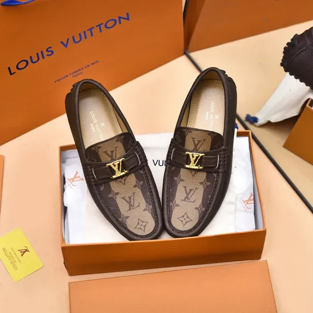 Louis Vuitton Monogram Canvas Leather-Trimmed Gold Buckle Loafers 9