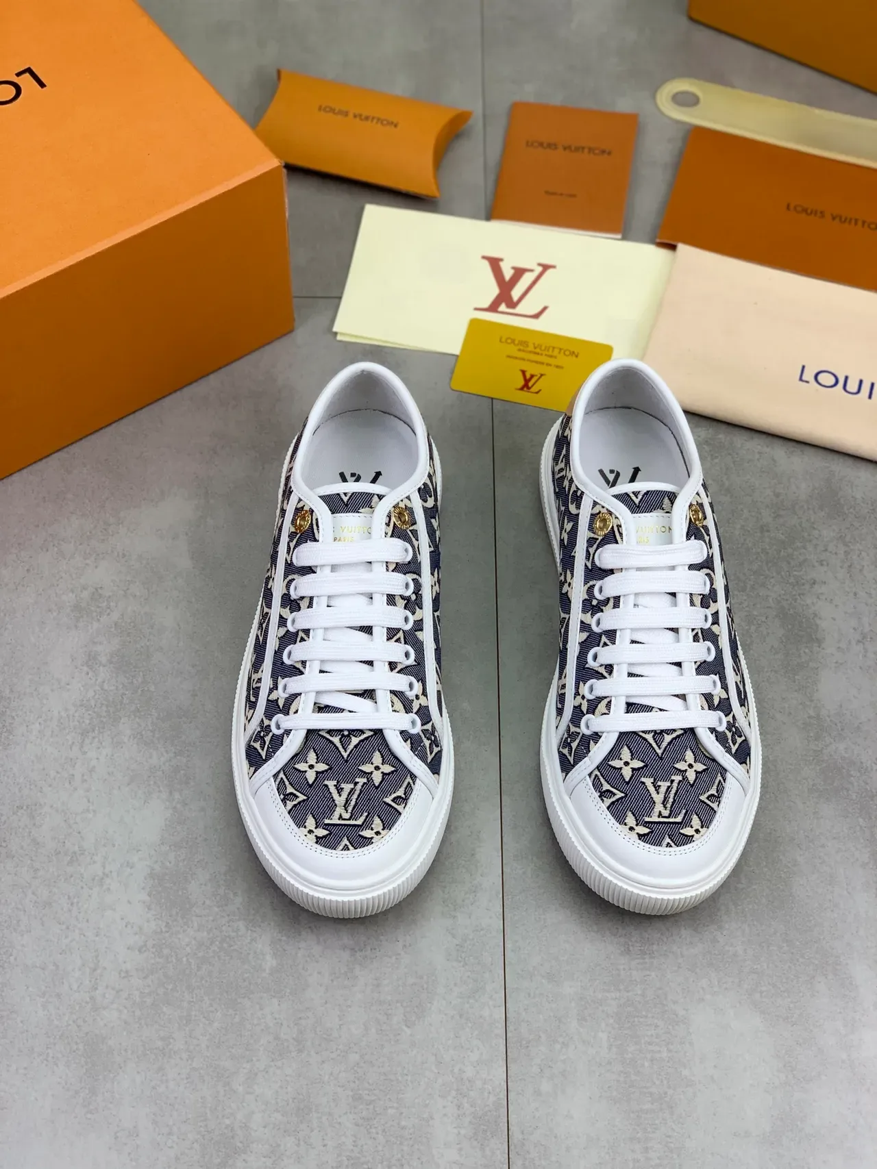 Louis Vuitton Monogram Canvas Navy and Beige Lifestyle Sneakers 5