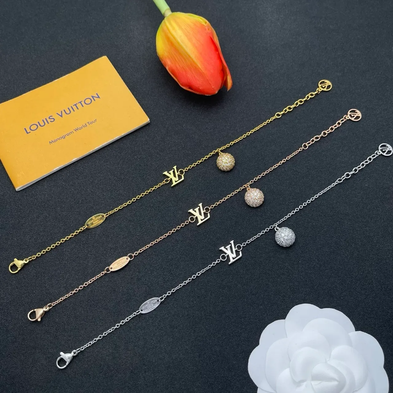 Louis Vuitton Monogram Charm Silver Chain Bracelet 3
