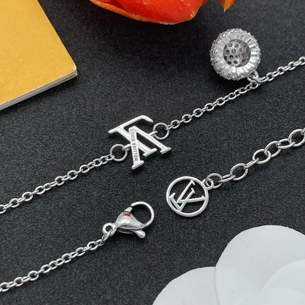 Louis Vuitton Monogram Charm Silver Chain Bracelet 4