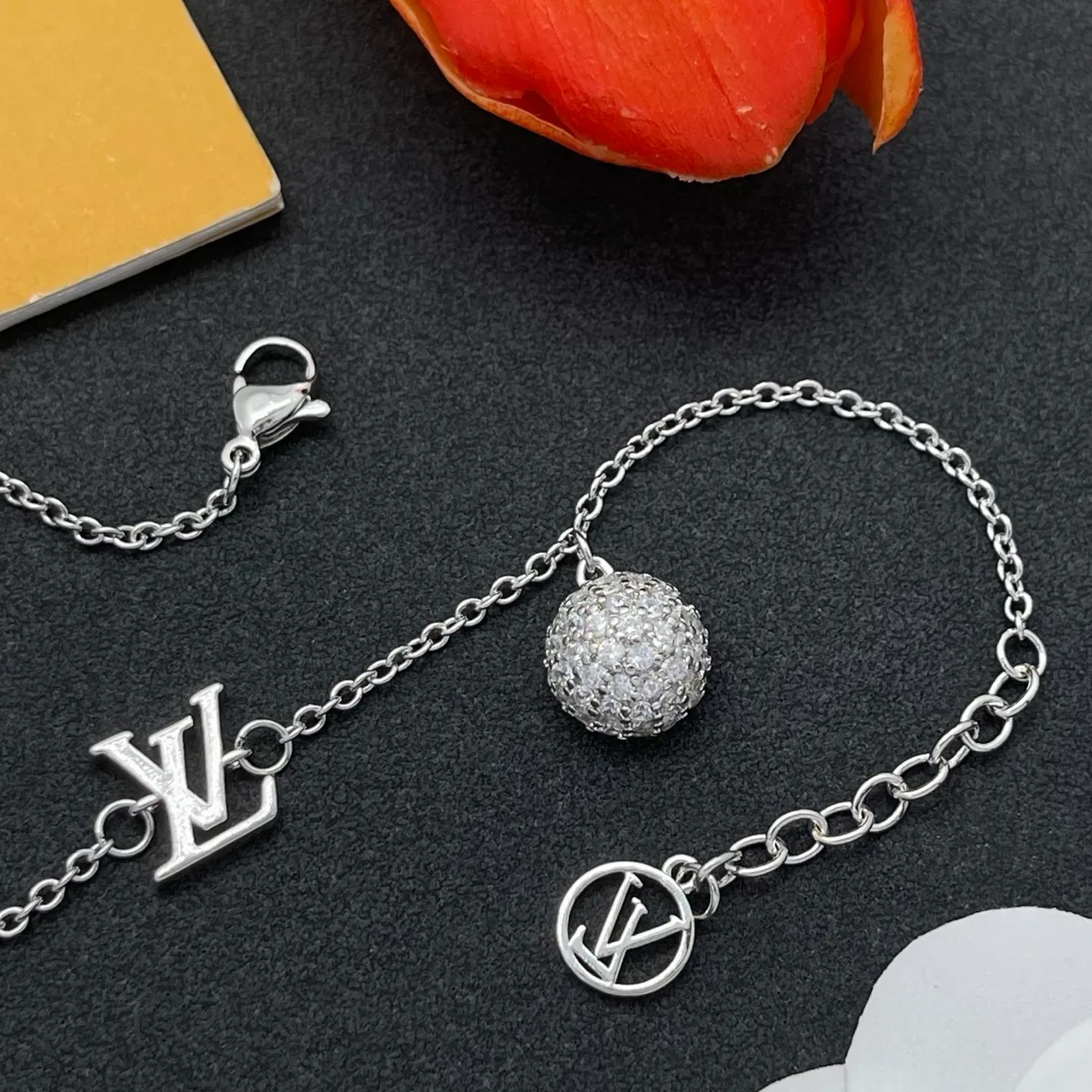 Louis Vuitton Monogram Charm Silver Chain Bracelet 5