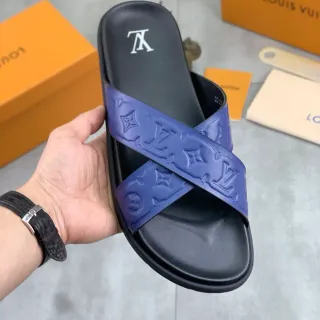 Louis Vuitton Monogram Cross-Strap Purple and Black Slippers