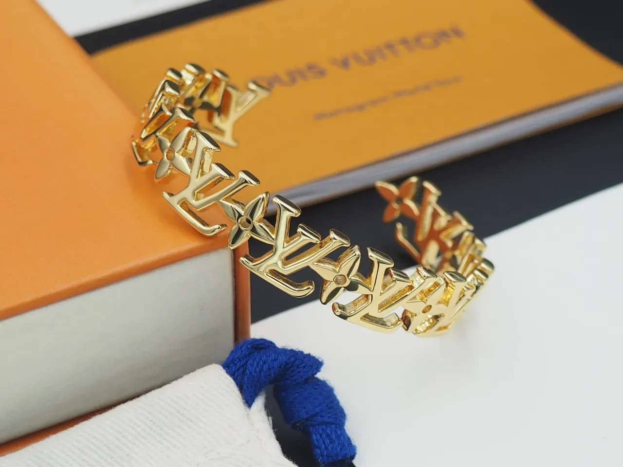Louis Vuitton Monogram Cuff Gold-Tone Rigid Bracelet 5