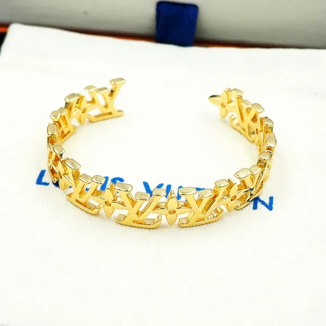 Louis Vuitton Monogram Cuff Gold-Tone Rigid Bracelet 9