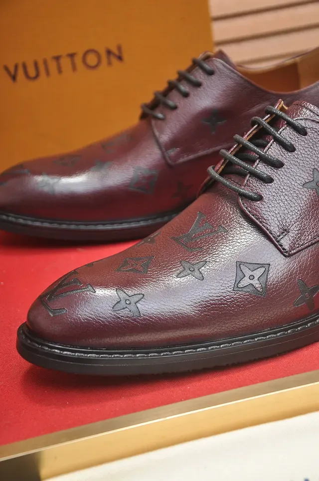 Louis Vuitton Monogram-Embossed Burgundy Cap-Toe Oxford Shoes 2