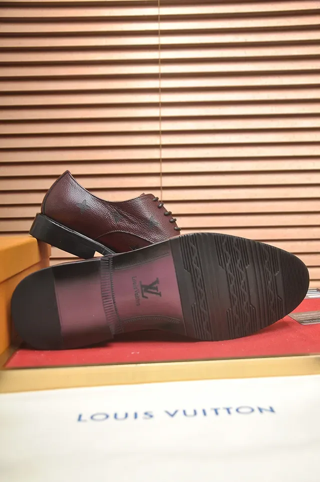 Louis Vuitton Monogram-Embossed Burgundy Cap-Toe Oxford Shoes 3