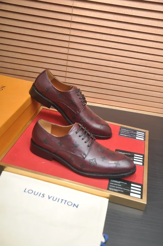 Louis Vuitton Monogram-Embossed Burgundy Cap-Toe Oxford Shoes 4