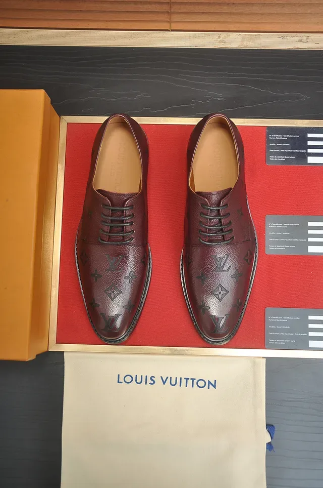 Louis Vuitton Monogram-Embossed Burgundy Cap-Toe Oxford Shoes 5
