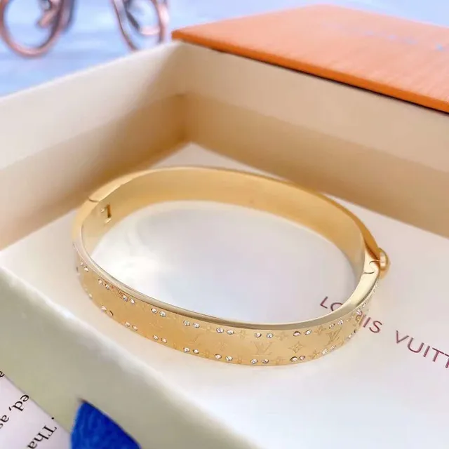 Louis Vuitton Monogram Empreinte Crystal-Embellished Hinged Bangle Bracelets 3
