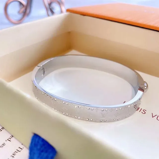 Louis Vuitton Monogram Empreinte Crystal-Embellished Hinged Bangle Bracelets 4