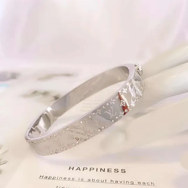 Louis Vuitton Monogram Empreinte Crystal-Embellished Hinged Bangle Bracelets 8