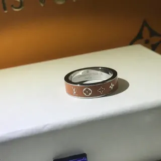 Louis Vuitton Monogram Enamel Brown and Silver Ring