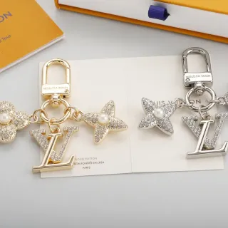 Louis Vuitton Monogram Flower Crystal Pearl Keychain Brooch
