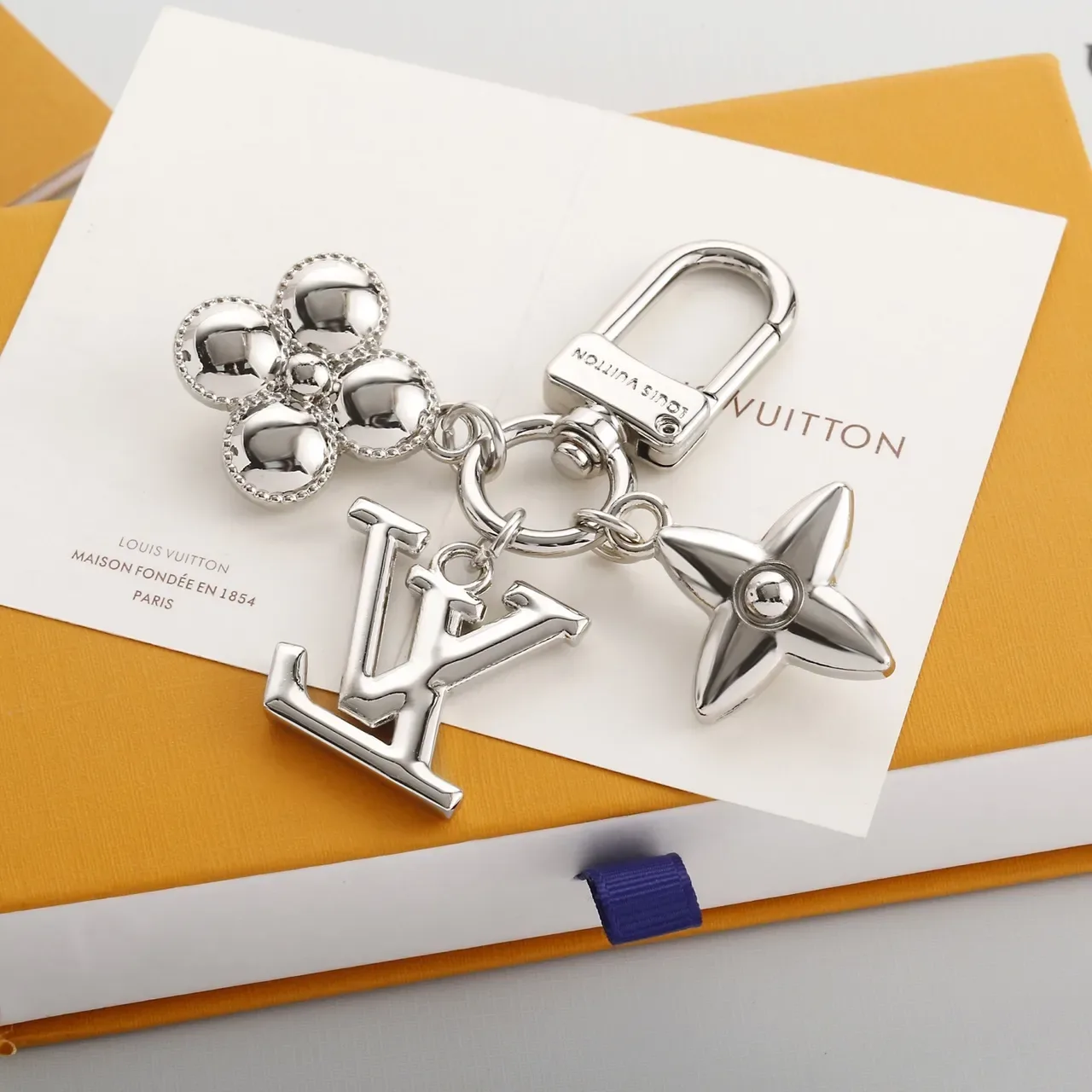 Louis Vuitton Monogram Flower Crystal Pearl Keychain Brooch 3