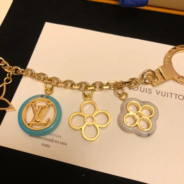 Louis Vuitton Monogram Flower Gold Blue Metal Multi-Charm Bracelet 3