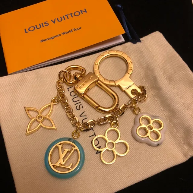 Louis Vuitton Monogram Flower Gold Blue Metal Multi-Charm Bracelet 7