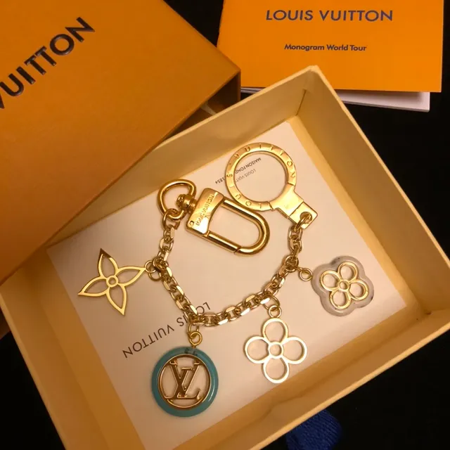 Louis Vuitton Monogram Flower Gold Blue Metal Multi-Charm Bracelet 8