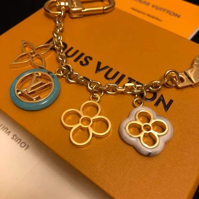 Louis Vuitton Monogram Flower Gold Blue Metal Multi-Charm Bracelet 9