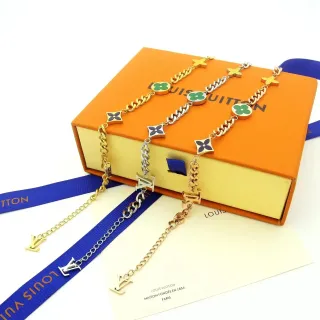 Louis Vuitton Monogram Flower Gold Silver Chain-Link Enamel-Charm Bracelet