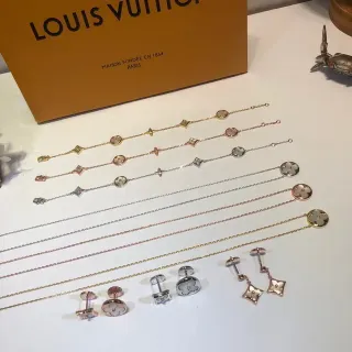 Louis Vuitton Monogram Flower Gold Silver Fine Chain-Link Charms Bracelet