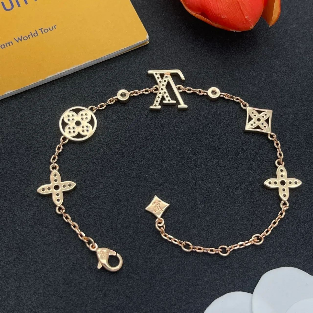 Louis Vuitton Monogram Flower Gold-Tone Crystal Bracelet 4