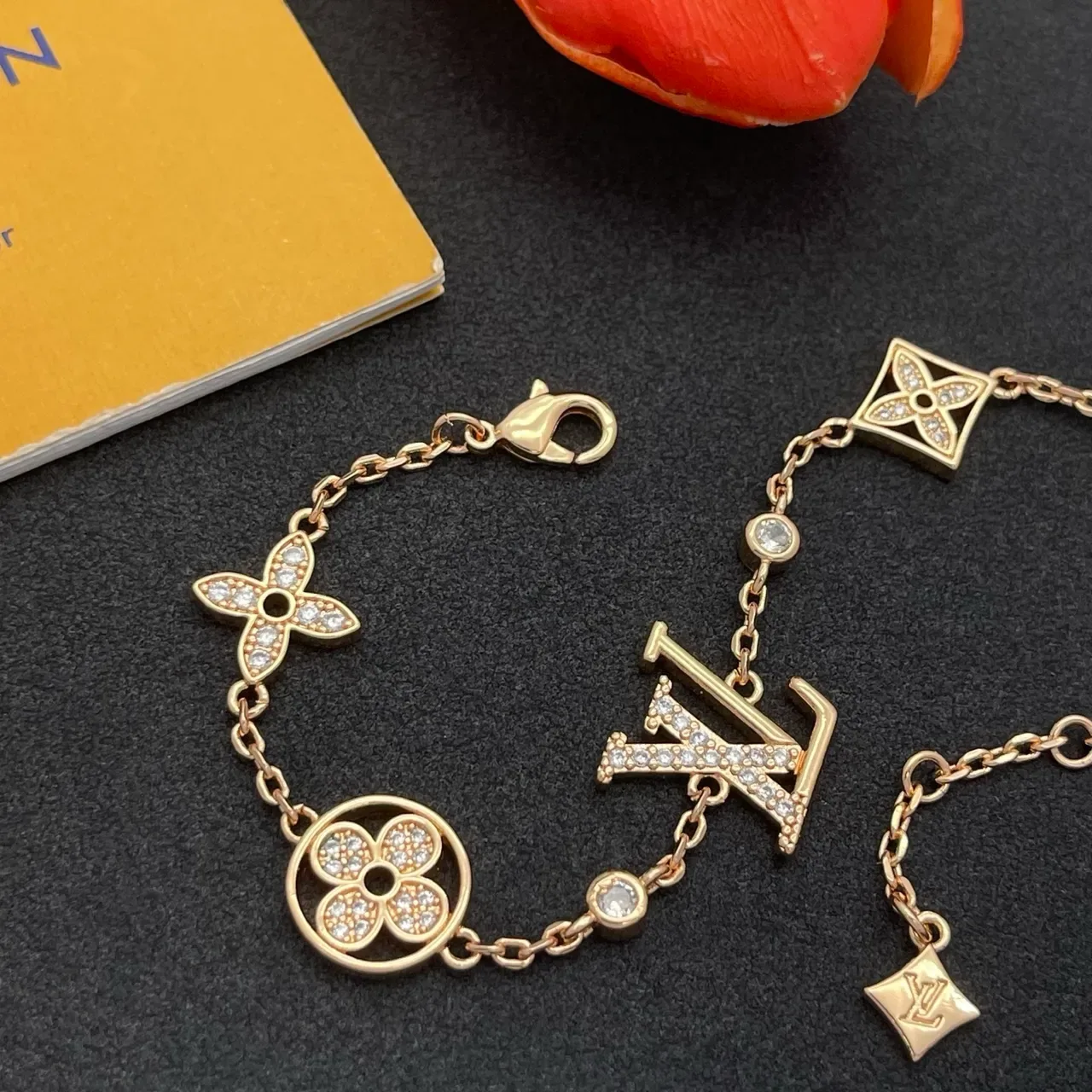 Louis Vuitton Monogram Flower Gold-Tone Crystal Bracelet 5