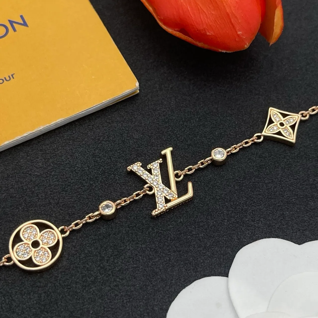 Louis Vuitton Monogram Flower Gold-Tone Crystal Bracelet 7