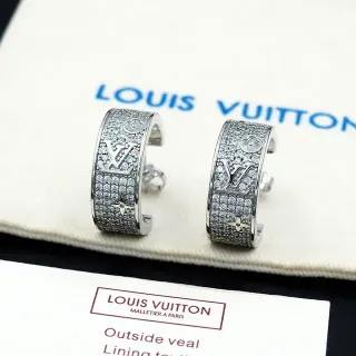 Louis Vuitton Monogram Flower Hoop Silver Transparent Pavé-Set Crystal Earrings