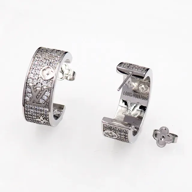 Louis Vuitton Monogram Flower Hoop Silver Transparent Pavé-Set Crystal Earrings 3
