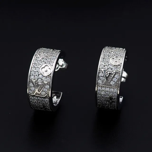 Louis Vuitton Monogram Flower Hoop Silver Transparent Pavé-Set Crystal Earrings 10