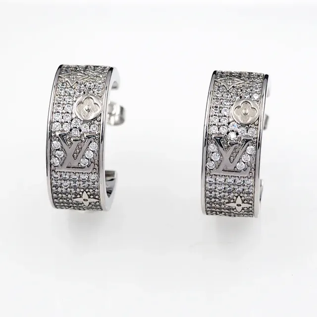 Louis Vuitton Monogram Flower Hoop Silver Transparent Pavé-Set Crystal Earrings 11