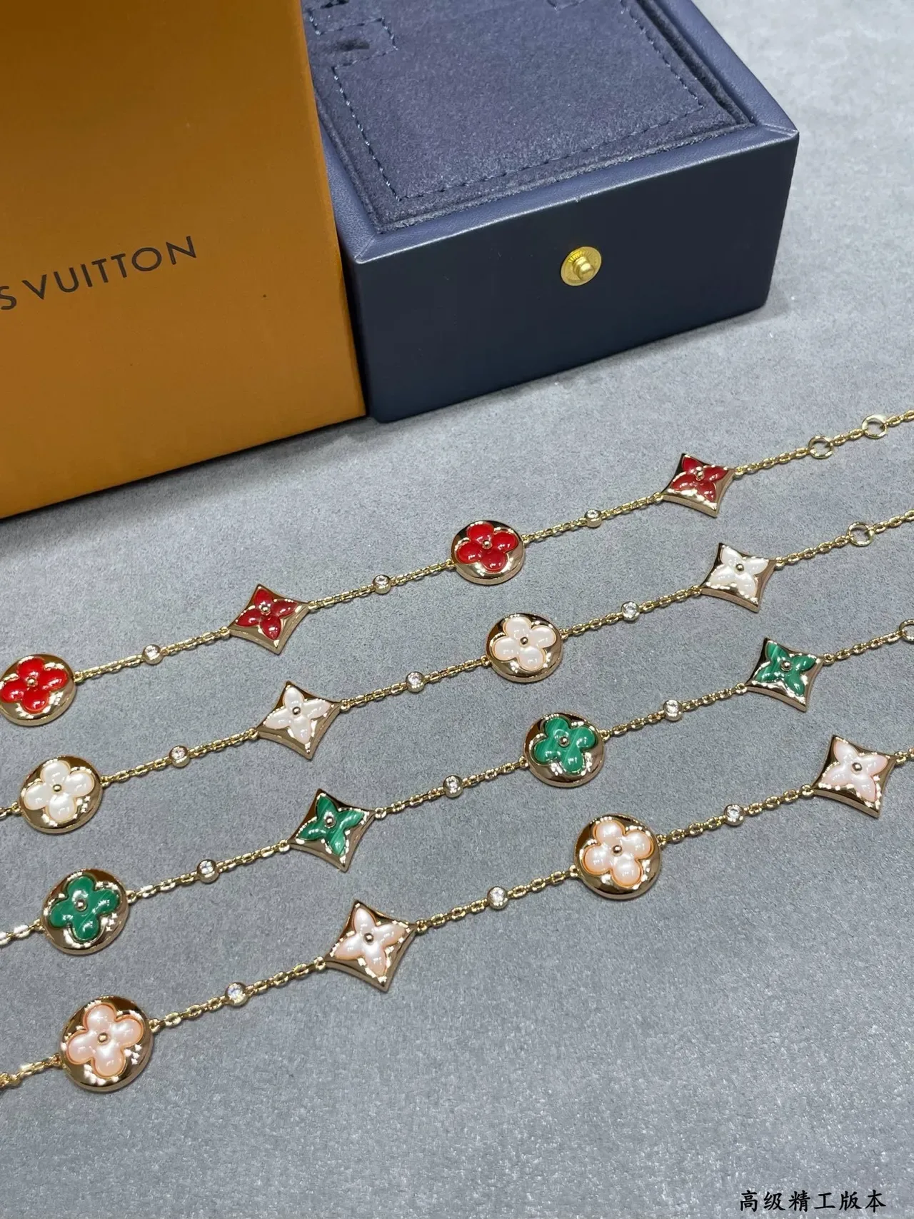 Louis Vuitton Monogram Flower Red Enamel Gold-Tone Chain Bracelet 6