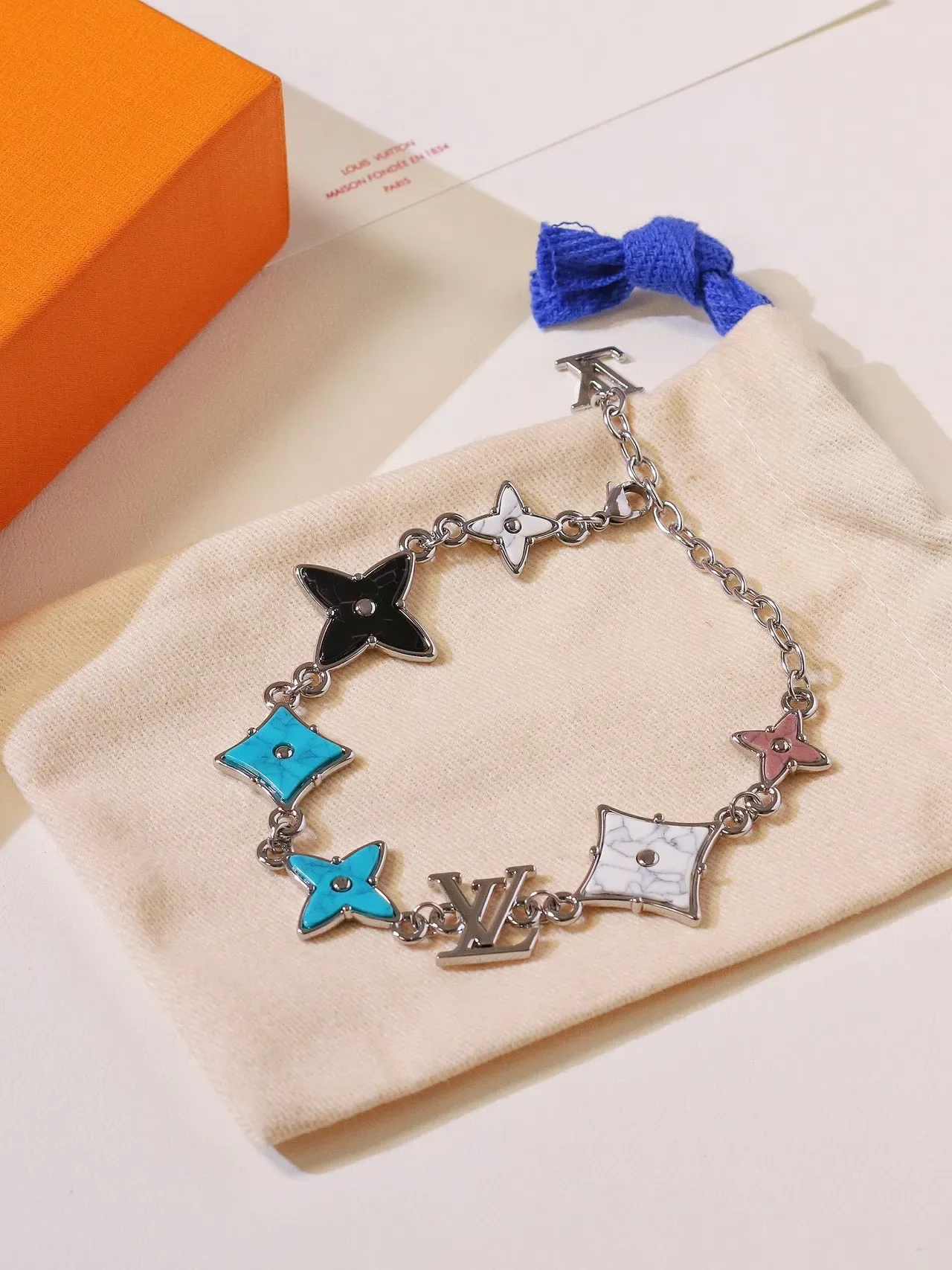 Louis Vuitton Monogram Flower Star Multicolor Enamel Charm Bracelet 4