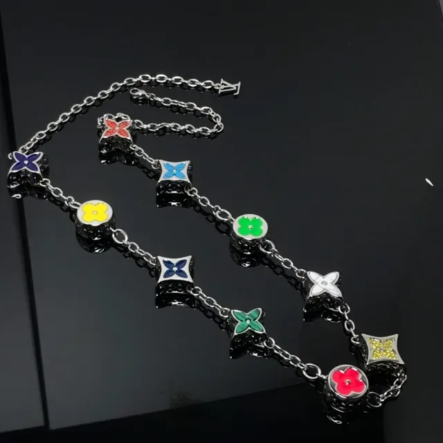 Louis Vuitton Monogram Flowers Multicolor Enamel Chain Necklace 1