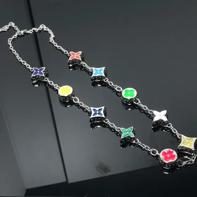 Louis Vuitton Monogram Flowers Multicolor Enamel Chain Necklace 2